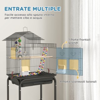 PawHut Κλουβί για Πουλιά με Βάση, Περιστρεφόμενες Ρόδες, Ράφι και Α... PawHut Κλουβί για Πουλιά με Βάση, Περιστρεφόμενες Ρόδες, Ράφι και Α...