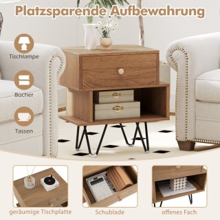 Costway Σετ Κομοδίνων Mid-Century Modern με Μεταλλικά Πόδια και Ευέ...