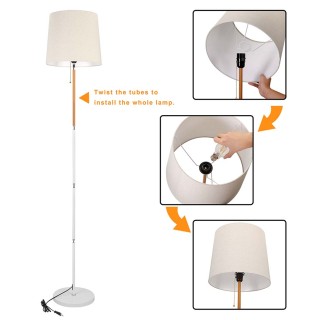 BAKAJI  Λάμπα Δαπέδου Μοντέρνου Σχεδιασμού με Καπέλο E27 Ύφασμα Ξύλ...