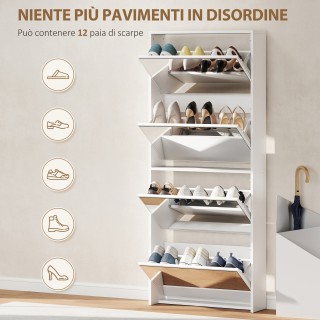 HOMCOM Λευκή Ξύλινη Καθρέφτης Παπουτσοθήκη με 4 Πόρτες και Αντιολισ... HOMCOM Λευκή Ξύλινη Καθρέφτης Παπουτσοθήκη με 4 Πόρτες και Αντιολισ...