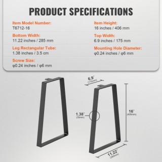 Σετ 2 Τραπεζοειδή Πόδια Τραπεζιού VEVOR 406.4MM, Μαύρα TZTXFGZTHSG... Σετ 2 Τραπεζοειδή Πόδια Τραπεζιού VEVOR 406.4MM, Μαύρα TZTXFGZTHSG...