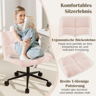 Costway Ροζ Καρεκλάκι Γραφείου με Ροδάκια και Ευρύ Κάθισμα Χωρίς Μπ...