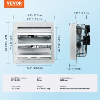 VEVOR Ανεμιστήρας Εξαερισμού Τοίχου 254 mm 753 CFM AC Motor  BYCSPQ...