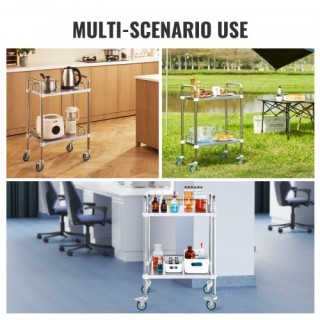 Καρότσι Εργαστηρίου VEVOR, 2 Ράφια, Ανοξείδωτο, με Ρόδες, 15.16x21.... Καρότσι Εργαστηρίου VEVOR, 2 Ράφια, Ανοξείδωτο, με Ρόδες, 15.16x21....