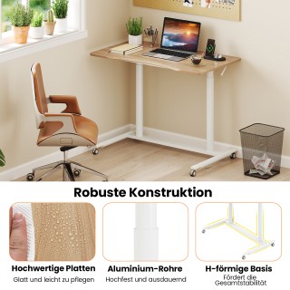 Costway  Ρυθμιζόμενο Γραφείο C-Σχήματος με Ρόδες, Ύψους 70-106 cm -...