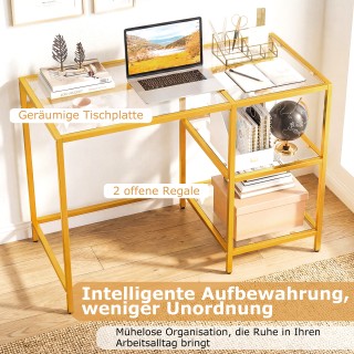 Costway Γραφείο Υπολογιστή με Επιφάνεια από Σκληρυμένο Γυαλί Χρυσό,...