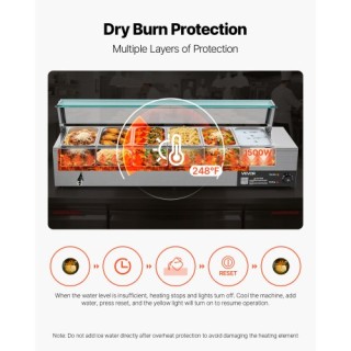 VEVOR Επαγγελματικός Θερμαντήρας Τροφίμων με Γυάλινο Κάλυμμα και 6 ...