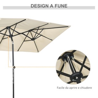 Outsunny Διπλή Ρυθμιζόμενη και Κεκλιμένη Ομπρέλα με Σχοινί, από Πολ...