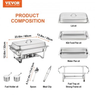 Σετ Ορθογώνιων Σκευών VEVOR 4τμχ με Πλήρους Μεγέθους 8Qt Δοχείο και... Σετ Ορθογώνιων Σκευών VEVOR 4τμχ με Πλήρους Μεγέθους 8Qt Δοχείο και...
