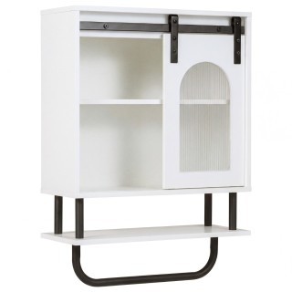 Costway Λευκός Κρεμαστός Ντουλάπι Μπάνιου με Κρεμάστρα Πετσετών & Α...