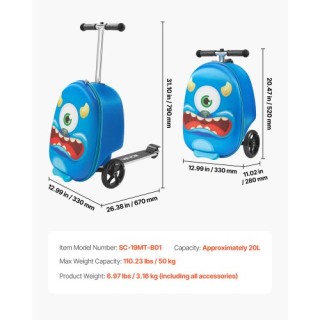 VEVOR Παιδική Βαλίτσα Σκούτερ με Φωτιζόμενες Ρόδες Μπλε 20 FDDQXXLX...