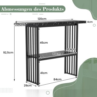Costway Δίπεδο Κονσόλα με Μαύρο Μεταλλικό Σκελετό και Επιφάνεια Μαρ...