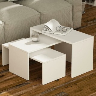 BAKAJI Σετ Τραπεζάκια Σαλονιού 3τμχ Ορθογώνια Λευκό Ξύλο Μοντέρνου ...