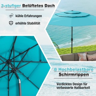 Costway Ισχυρή και Σταθερή Ομπρέλα Κήπου 300 cm με Μανιβέλα και Κλί...