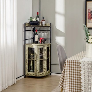 Costway Στυλάτη Γωνιακή Κάβα Κρασιού με Ράφια και Μεταλλικές Πόρτες...