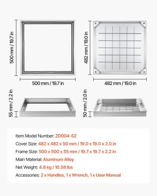 VEVOR Κάλυμμα Φρεατίου με Πλαίσιο, Αόρατο Κάλυμμα Πρόσβασης Σηπτική...