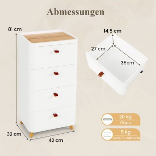 Costway Λευκή Συρταριέρα με 4 Συρτάρια και Αποσπώμενο Δίσκο Οργάνω... Costway Λευκή Συρταριέρα με 4 Συρτάρια και Αποσπώμενο Δίσκο Οργάνω...