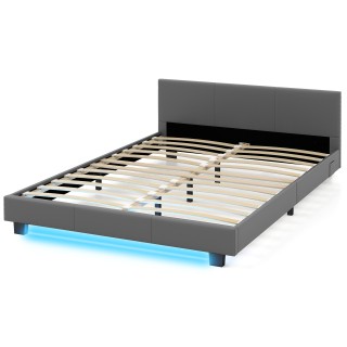 Costway 140 x 200 cm Κρεβάτι με LED Φωτισμό Υφασμάτινο Κρεβάτι με Τ...