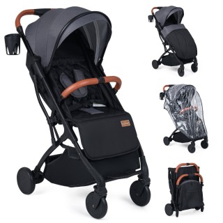 Costway Αναδιπλούμενο παιδικό καρότσι ταξιδιού γκρι με κάλυμμα βροχ...