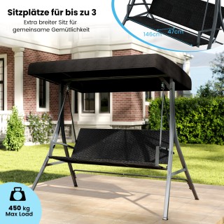 Costway 3-Θέσια Κούνια Κήπου 118 x 192 x 165 cm με Σκίαστρο & Πλάτη...