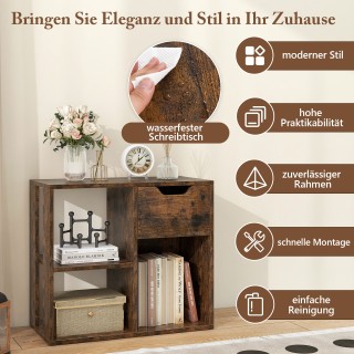 Costway  Ξύλινη Βιβλιοθήκη με Συρτάρι & 3 Θήκες - Πολυχρηστικό Ραφά...