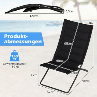 Costway Σετ 2 Πτυσσόμενες Καρέκλες Παραλίας με Μαξιλαρωτές Πλάτες &...