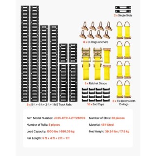 VEVOR Σετ Ράγας Δεσίματος E-Track, 8 Τεμάχια 1.5μ + 1.2μ + 0.6μ + 0... VEVOR Σετ Ράγας Δεσίματος E-Track, 8 Τεμάχια 1.5μ + 1.2μ + 0.6μ + 0...