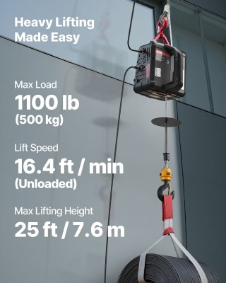 VEVOR Φορητός Ηλεκτρικός Βίντσις Ανυψωτήρας 2-σε-1, 1500W, 500 kg Ι...