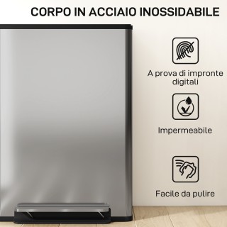 HOMCOM Κάδος Απορριμμάτων με Πεντάλ με 2 Διαμερίσματα 30L, Με Αποσβ... HOMCOM Κάδος Απορριμμάτων με Πεντάλ με 2 Διαμερίσματα 30L, Με Αποσβ...