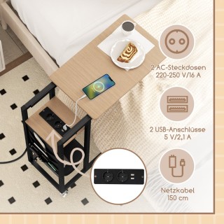 Costway  Γκρι βοηθητικό τραπεζάκι C με σταθμό φόρτισης, συρόμενη επ...