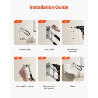 VEVOR Πτυσσόμενη Λαβή Ασφαλείας Τουαλέτας 300 Lbs 23.8 In CSFSWZTKF...