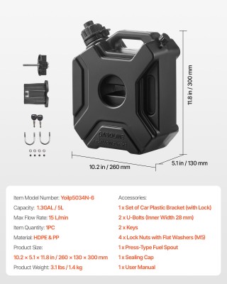 VEVOR Δοχείο Μεταφοράς Καυσίμου 5 L, με Στόμιο και Κλείδωμα, Φορητό... VEVOR Δοχείο Μεταφοράς Καυσίμου 5 L, με Στόμιο και Κλείδωμα, Φορητό...