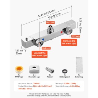 VEVOR Βαλβίδα Ελέγχου Θερμοκρασίας Νερού για Θερμοστατική Βρύση Ντο...