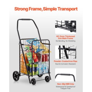 VEVOR Πτυσσόμενο Καρότσι Αγοράς, Μαύρο, Με Ροδάκια και Μέγιστο Φορτ...