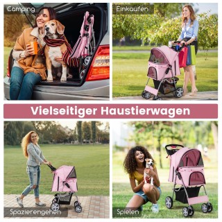 Costway Καροτσάκι Κατοικιδίων με Δίχτυα, Ρυθμιζόμενο Σκίαστρο και Α...