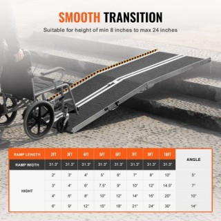 Φορητή Ράμπα Αμαξιδίου VEVOR, 8 ft, 800 lbs, Αντιολισθητική Αλουμιν...