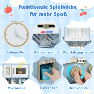 Costway Παιδική Κουζίνα με Καφετιέρα & Διανομέα Παγάκια, Ξύλινη Παι...