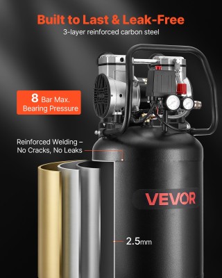 VEVOR Φορητός Αεροσυμπιεστής 50L, 1.5 kW, 113L/min στα 6.2 Bar, Μέγ...