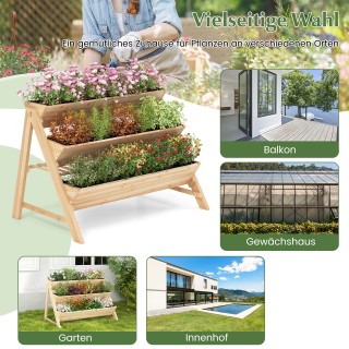 Costway  Τριώροφο Ξύλινο Φυτοδοχείο με Ράφι και Άγκιστρα - Συνοδεύε...