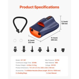 Ηλεκτρική Αντλία Paddle Board 22 PSI με Αυτόματη Διακοπή για SUP & ...