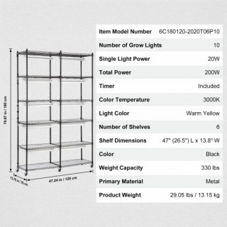 VEVOR Ράφι Φυτών με Φωτισμό Ανάπτυξης 6 Επιπέδων 200W 59.1 Εσωτερι... VEVOR Ράφι Φυτών με Φωτισμό Ανάπτυξης 6 Επιπέδων 200W 59.1 Εσωτερι...