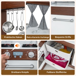 Costway Ξύλινη Παιδική Κουζίνα με Φώτα & Ήχους σε Καφέ Χρώμα TP10167CF