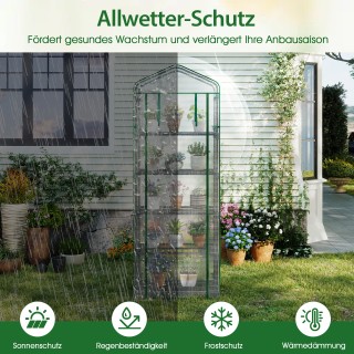 Costway Μίνι Θερμοκήπιο με 5 Ράφια & PE Κάλυψη & Πόρτα με Φερμουάρ ...