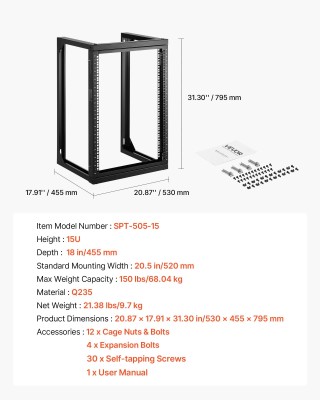 VEVOR 15U Τοίχου Σερβερ Ράφι με 180° Πόρτα, Ιδανικό για Δίκτυα & AV...