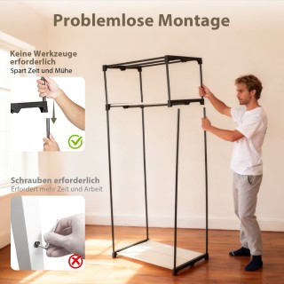 Costway Υφασμάτινη Ντουλάπα με Κρεμαστή Ράβδο & Ράφι Αναδίπλωσης, Μ...