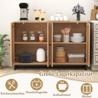 Costway Μπουφές Sideboard με 4 Πόρτες από Rattan και Ρυθμιζόμενα Ρά...