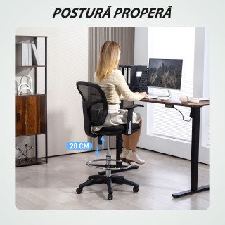 HOMCOM Περιστρεφόμενη Καρέκλα με Δακτύλιο Υποπόδιο και Καμπύλη Πλάτ...