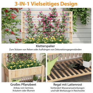 Costway Υπερυψωμένο Παρτέρι με Πέργκολα και Ράφι, Ξύλινη Ζαρντινιέρ...