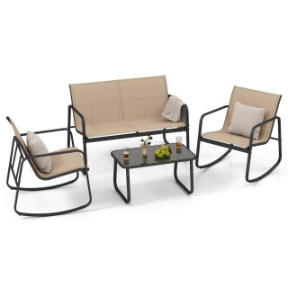 Costway Σετ Κήπου 4 Τεμαχίων με Ήπια Λικνιστική Κίνηση, Καφέ Χρώμα... Costway Σετ Κήπου 4 Τεμαχίων με Ήπια Λικνιστική Κίνηση, Καφέ Χρώμα...