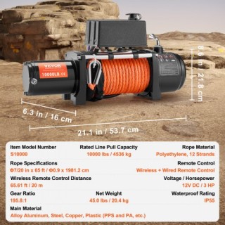 Ηλεκτρικό Βίντσι VEVOR 10,000 lb Συνθετικό Σχοινί Αδιάβροχο Τηλεχει...